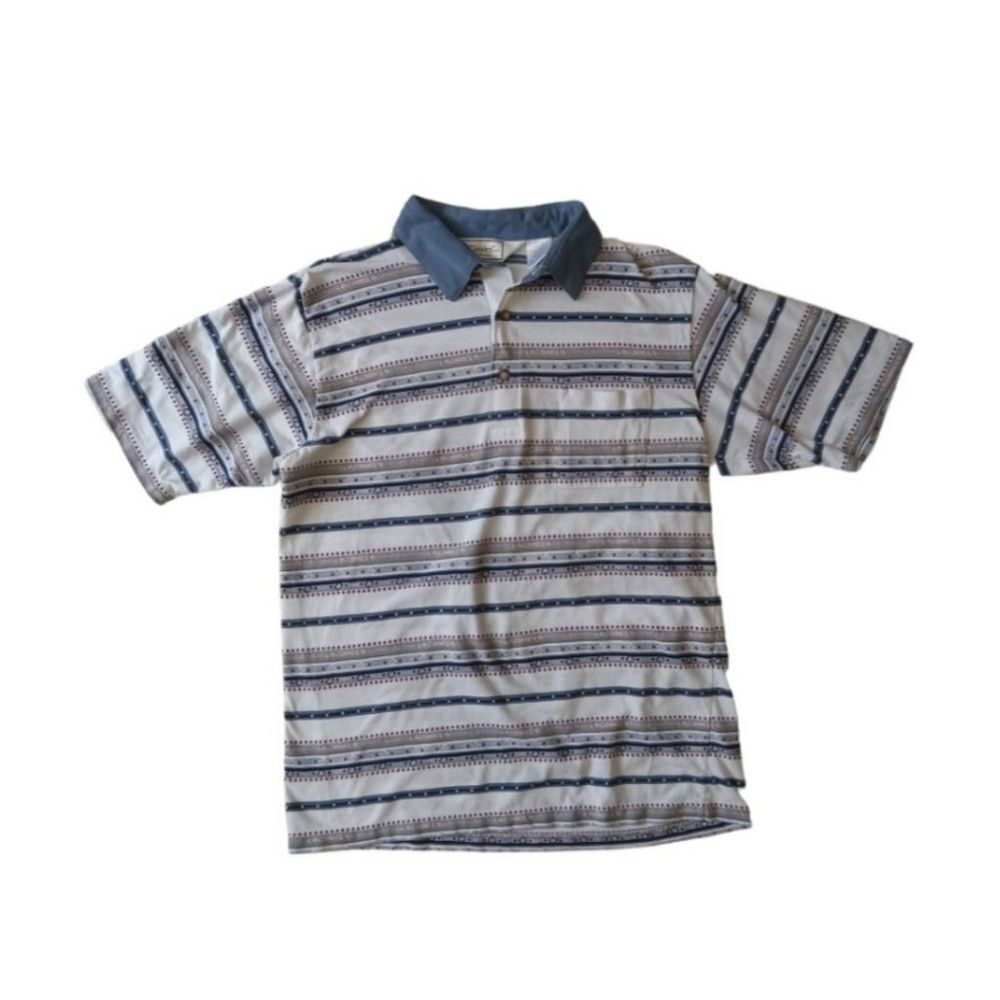Vintage Classics by Palmland White & Blue Striped Short Sleeve Polo Men's Large